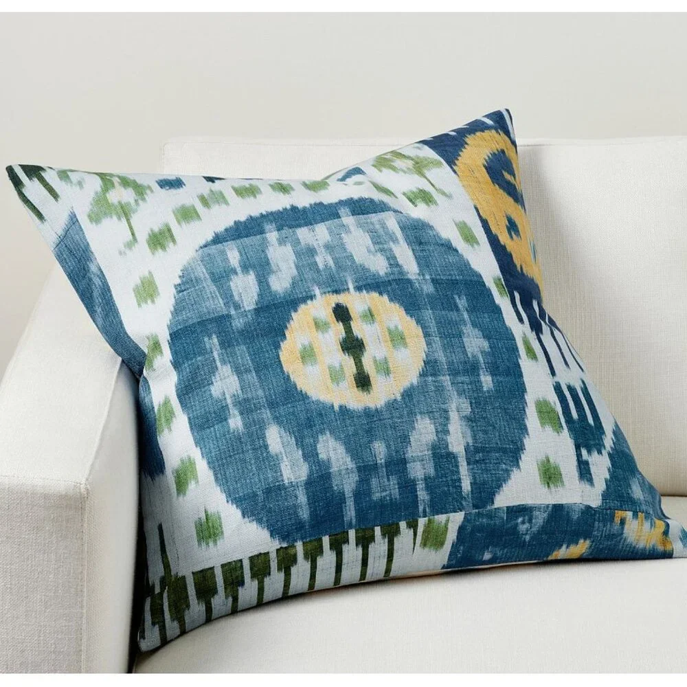 PAIR of Pottery Barn Enzo Ikat Reversible Pillow Cover 24 x 24. NWT